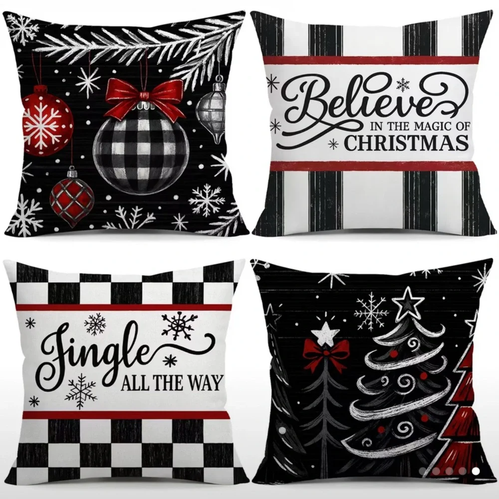 (New in package)4 pk Holiday Decorative Pillow Covers Set - Black, Red, White